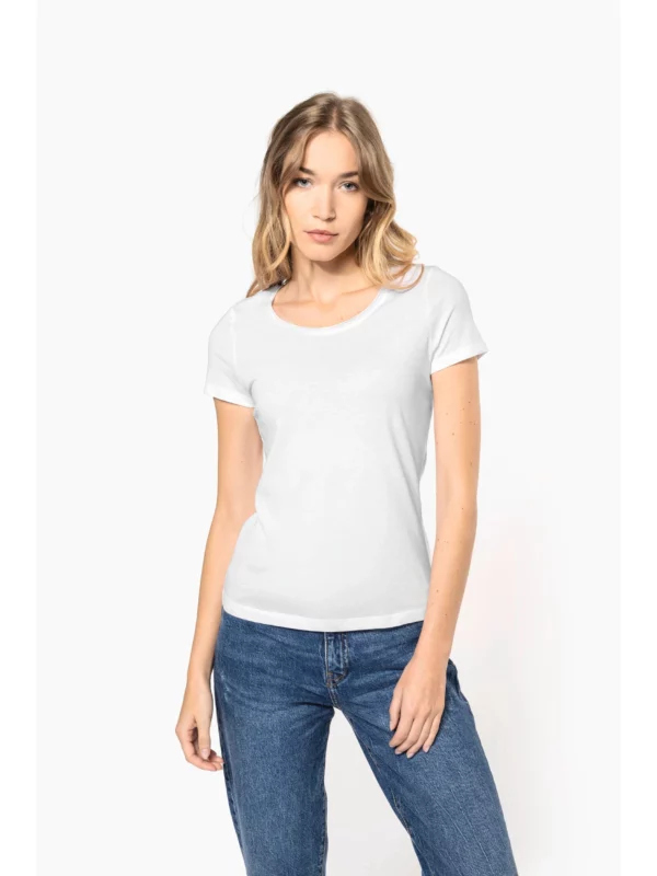 T-shirt Bio col à bords francs manches courtes femme