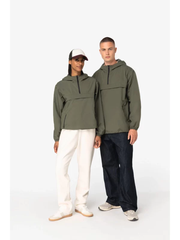 Veste coupe-vent imperméable écoresponsable quart zip unisexe